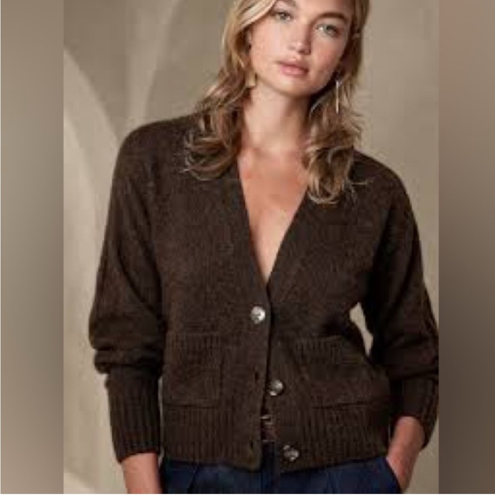 Banana Republic Lilla Brushed Cashmere Cardigan Sweater Brown Small